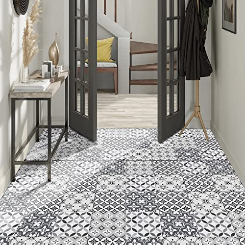 Alwayspon Thicken Vinyl Floor Wall Sticker, Non-slip Sticky Back Decals for Kitchen Bathroom, Self-adhesive Peel and Stick PVC Tile Transfer DIY, 20cmX20cmX20Pcs, Gray