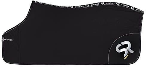 Sunride Abschwitzdecke für Pferde (Boston) aus Softshell mit Fleece - schnelltrocknend, reflektierend und schmutzabweisend (105 cm, schwarz)