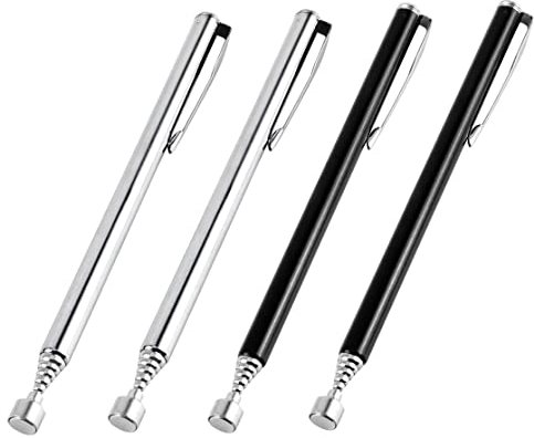 4pcs Telescópica Magnética Recoger Herramienta Varilla Palo Extensión Imán Herramienta de Mano (Negro e Plata)