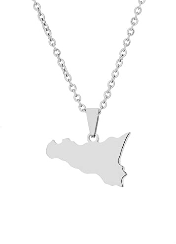 Stylish-Art Sizilien Karte Anhänger Halsketten – ethnische Muster Flagge Region Sizilien Karten Schlüsselbein Kette Halsketten Charm Hip Hop Patriotismus Schmuck für Damen Herren Pullover Kette