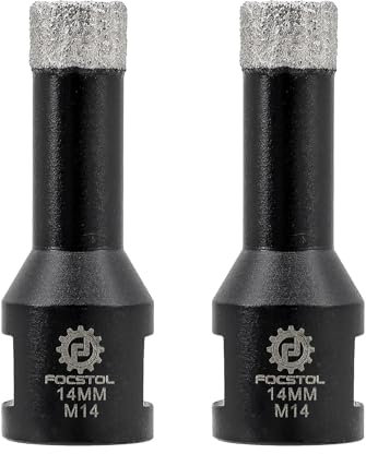 FOCSTOL Foret Diamant - 2 pièces 14mm Scie Cloche Diamant Brasée Sous Vide pour Porcelaine Carrelage Céramique Marbre Granit Quartz M14 Filetage