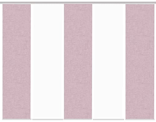 HOME WOHNIDEEN 84698 Schiebegardine PIVE, Digitaldurck auf Dekostoff in Seidenoptik, Farbe:rosé, Größe:245 x 60 cm, Anzahl:5er Set (3X Bedruckt, 2X Uni)
