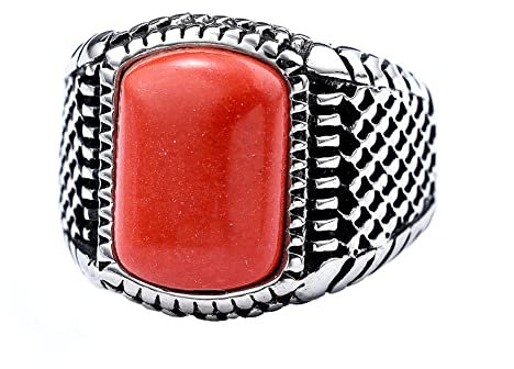 Aruie Siegelring für Herren, Edelstahl, roter Stein, rechteckig, Vintage, klassisch, Schmuck, Edelstahl