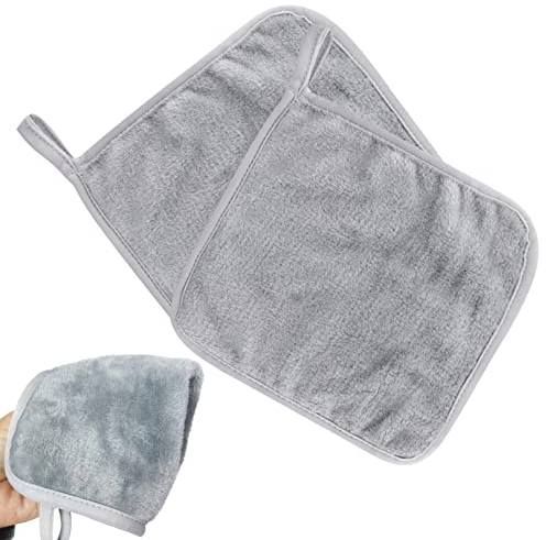 Lot de 2 chiffons démaquillants réutilisables en microfibre ultra doux, de qualité supérieure, hypoallergéniques, sans produits chimiques, pour salle de sport, spa, voyage, etc. (20 x 20 cm, gris)