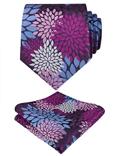 Alizeal Cravate florale décontractée et carré de poche pour homme, 141-Magenta + Rose + Bleu, taille unique