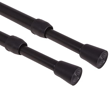 GCurtain 2 Stück Federspannstange, verstellbare Länge, kein Bohren, Mehrzweckzweck mit Gummikappe an beiden Enden, schwarz, 1,27 cm Durchmesser, 43,2 cm - 68,6 cm