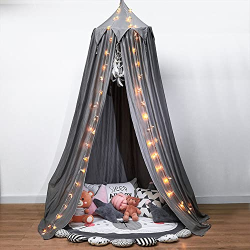 Surwin Betthimmel Madchen Jungen Babybett Doppelbett, Moskitonetz Baldachin Kinderzimmer Einzelbett Himmel Schlafzimmer Dekoration Spielzelte Kinder Geschenk, Ohne Bohren (Quaste grau)