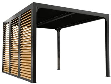 Habrita Foresta Pergola bioclimatique PER36VB30BI avec ventelles latérales alu côté 3,6m Imitation Bois 10,80m2 Gris Anthracite