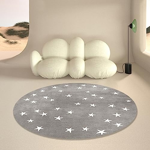UYWEGRFK Runder Kind Teppich Wohnzimmer Teppich Ø 80 cm Cartoon-Grau mit weißen Sternen