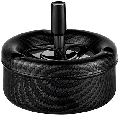 Mini Carbon Look Metall Aschenbecher Wind Dreh Ascher Ashtray Löscher Schleuder Rund Schwarz Grau Silber