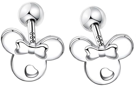 Kaguyo Boucles d'oreilles Minnie Mouse pour filles, petites boucles d'oreilles à vis en argent sterling pour femmes, filles et enfants, cadeaux d'anniversaire (mignonnes boucles d'oreilles souris)