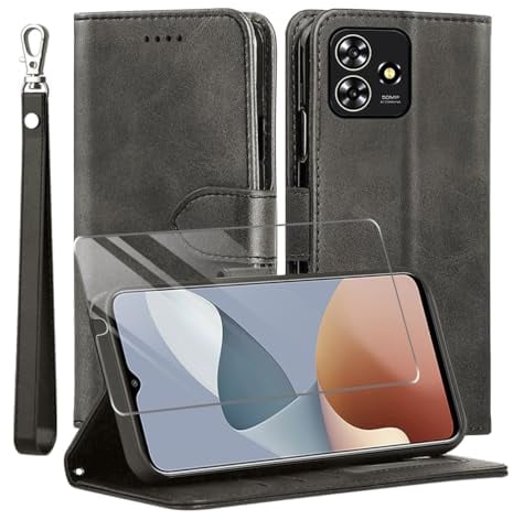 Kompatibel mit ZTE Blade A73 4G/V50 Smart/Axon 50 Lite Hülle, Leder Flip Stoßfeste Handyhülle, Magnetische Schutzhülle Silikon TPU[Kartenfach][Standfunktion][1X Displayschutzfolie] Case -Schwarz