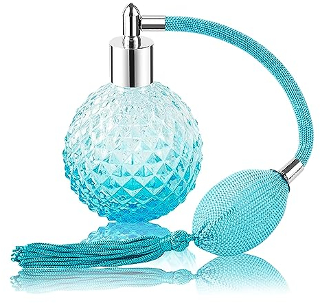 Parfumlism 1 Pcs botella de spray de perfume de 100ml,botella atomizadora recargable vintage de cristal de color degradado con borla larga,accesorios profesionales de agua de niebla continua (azul)