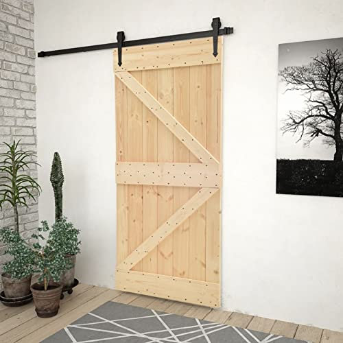 Homgoday Porta scorrevole in legno, porta scorrevole, ingresso casa, bagno, soggiorno, porta stalla, porta stalla in legno, porte interne in legno, 90 x 210 cm, legno massello di pino