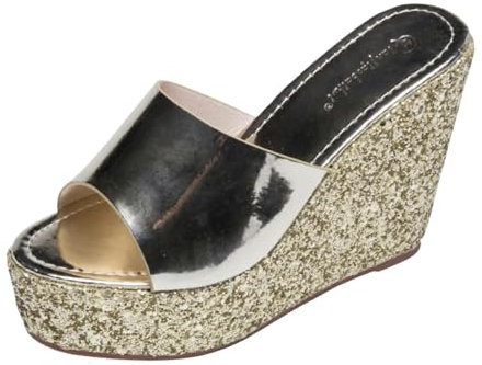 KMHXCGU Slide-Sandale Für Damen Sandales De Plate-Forme Extérieure De Glissières À Paille-Or-35