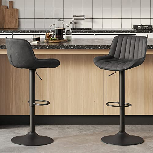Zouron Barhocker 2er Set, Barstuhl Höhenverstellbar, 360° Drehbar Tresenhocker Bistrohocker Küchenstühle mit Rückenlehne für Bartheke, Küche und Esszimmer, Schwarz
