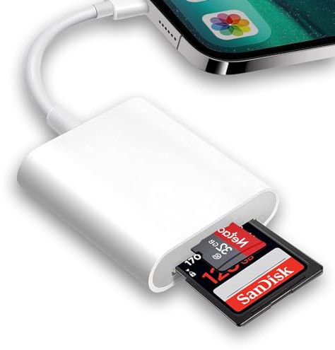 ZUOQIANG Lector Tarjetas SD para iPhone iPad, 2 en 1 Lector de Tarjetas SD, Adaptador de Tarjeta de Memoria de Fotografía, Plug & Play, SD Card Reader con Doble Ranura