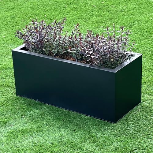 Aluzinc Trough Garden Planter 70cm - Zinc Lightweight Outdoor Patio Garden Pot with Drainage, Weatherproof & Corrosion-Resistant, 10-Year Warranty (Black)