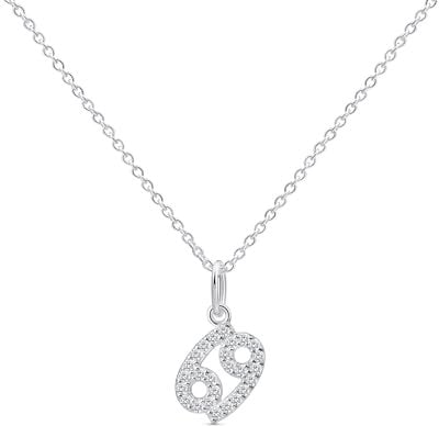 Amberta Women's 925 Sterling Silver Zodiac Necklace with Cubic Zirconia: Silver Cancer Necklace