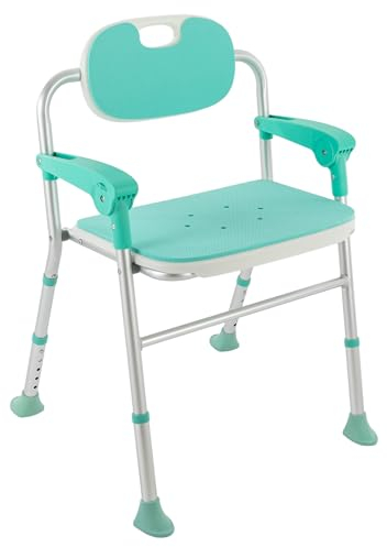 LUNICASHA Duschstuhl für Senioren mit Lehne, Klappbar Duschhocker mit Armlehnen, Duschsitz mit Armlehnen und Rückenlehne, Höhenverstellbar Badestuhl für Senioren,Tragfähigkeit von 125 kg