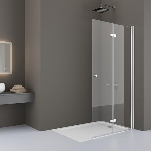 Duschabtrennung Walk in 75x185cm Duschwand Faltbar Walk-in Duschabtrennung Walk in Dusche Falttür 6mm ESG Glas (75x185cm/Falttür Duschwand)