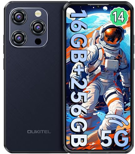 OUKITEL WP52 Outdoor Handy 5G - Android 14 Outdoor Smartphone Ohne Vertrag 6500mAh, 16GB RAM + 256GB ROM Baustellenhandy 6,6 Zoll,48MP+8MP Kamera,NFC/GPS/Fingerabdruck/Face ID,Schwarz