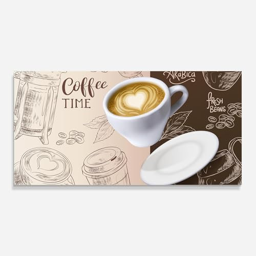 ARTHUB® Glass Kitchen Splashback 60x120 cm, Tempered Glass 4mm | Heat Resistant, Stove Splash Guard, Wall Protector, Food, Coffee Time