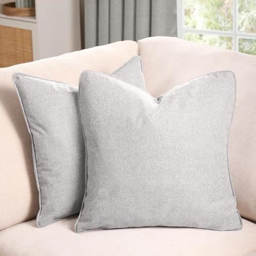 OHS 2 Pack Covers for Cushions Woven Texture Cushion with Hidden Zipper, Soft Linen Textured Design Pillow Covers For Sofa Bed Living Room, Silver-45x45cm
