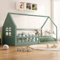 PUGSDRLY Lit Cabane Enfant avec Barriere et Tête Design Unique,Lit au Sol Enfant 90x200cm,Moderne Cadre de lit d'enfant en Bois(sans Matelas) (Vert, 90x200)