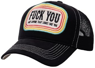 King Kerosin Herren Trucker Cap · Kappe · Mesh Netz · Lochverschluss · Schwarz · Patch Statement · Biker · Rocker · Retro · Snapback · F*ck You