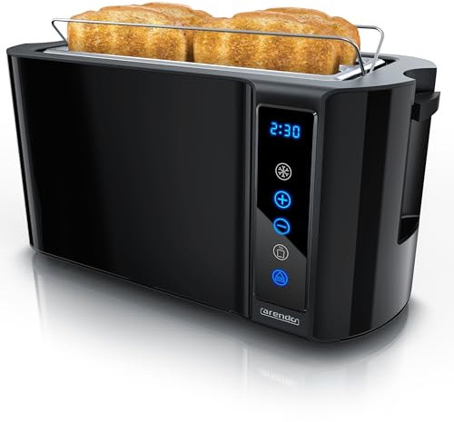 Arendo 4-Slice Long-Slot Toaster 1500 W, Touchscreen, 2 long slots cool touch Toaster Double-Walled Housing, Pastry Warmer 7 Browning Levels Automatic Centering Remaining Time Display Memory Function