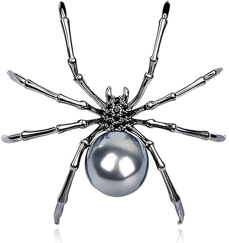 Retro Spinnen Brosche mit Zirkonia and Perlen – Schwarze Vintage Anstecknadel für Damen, Abendmode Accessoire