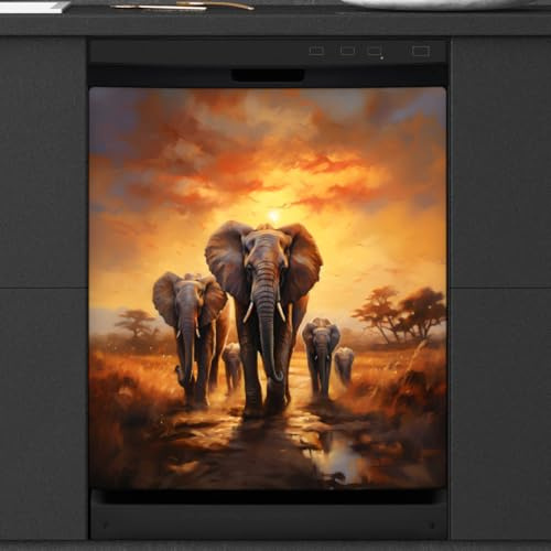 Woltant Magnetischer Deko-Aufkleber für Geschirrspüler, Motiv: Elefant, Wanderung für Geschirrspüler, 58 x 66 cm, für Kühlschrank/Geschirrspüler