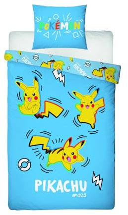 Aymax Pokémon Bettwäsche 135x200 cm – Mikrofaser-Bettwäsche mit Motiv #025 – 2-teiliges Set mit Kissenbezug 63x63 cm – 100% Polyester – Offizielles Lizenzprodukt – Weich & pflegeleicht