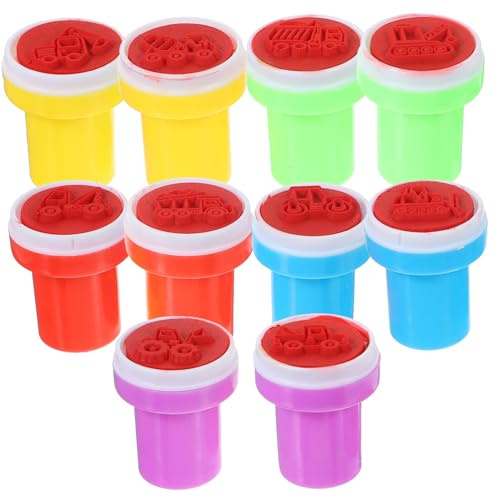 ERINGOGO 10stücke Selbstfärbende Stempel Mit Cartoon-BAU-Motiven Handgefertigte Tintenstempel Aus Plastik Für Scrapbook Tagebuch-Dekoration Und Bastelprojekte