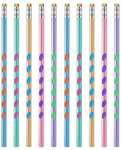 Mjzzh 10 ergonomische Buntstifte mit farbigem Schaft, Regenbogen-Radiergummi, umweltfreundlicher Harz-Bleistift – Härtegrad HB