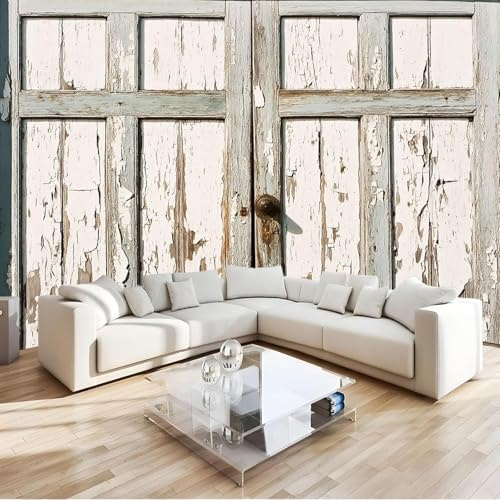 Papier Peint Panoramique Porte en Bois Démontée Mural 400x280 cm 3D Papier Peint Intisse Porte en Bois Rustique Fresque Murale Chambre Coucher Salon Décoration Photo Poster Geant Murale q.4035