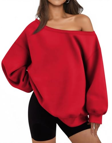 BONITEE Women One Shoulder Sweatshirts Off The Shoulder Top Pullover Hoodie | Casual Long Sleeve Sweatshirts 2026 Fall Off The Shoulder Pullover Sexy One Shoulder Tops Cute Loose Cotton Cotton Hoodies