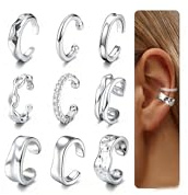 SLLAISS 9Pcs Ear Cuff Silber/Gold Ohrringe Ohrklemme Damen Verstellbare Fake Helix Piercing mit Zirkonia Knorpel Ohrmanschette Ohrringe Optik Ohrclips ohne Ohrloch 14K Vergoldet Cartilage Schmuck