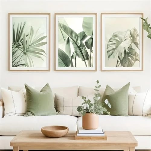 TROYSINC 3er Poster Set Grünpflanzen Dekobild, Wandkunst für Wohnzimmer & Küche, Natürliches Pflanzenmotive, Modernes Wohnaccessoire (B,30x40cm)