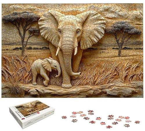 Puzzle 2000 Teile Afrika, Elefant Puzzle 2000 Teile Erwachsene, Holzpuzzle Erwachsene mit Exquisiter Verpackungsbox, Klassische Puzzles für Die Ganze Familie, Holzpuzzle für Geschenke, Dekor, -5182