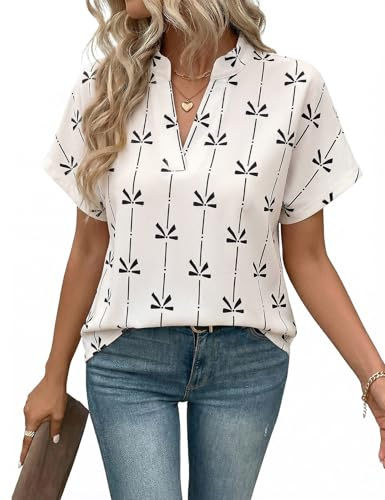 heekpek Camicia Donna Estiva Camicetta Manica Corta Elegante | Blusa Scollo a V , Righe Casual Maglietta Shirt ,Classico Estive Tops