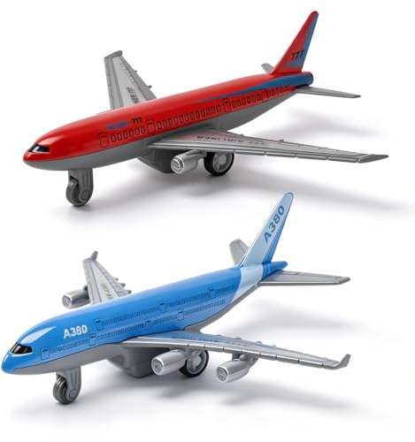 LTFIOON Lote de 2 Avión de Juguete A380, Mini Avión con Función de Retroceso, Avión a Tracción para Niños Desde 3 años – Modelo de Avión Rodante para Juguete de Aeropuerto