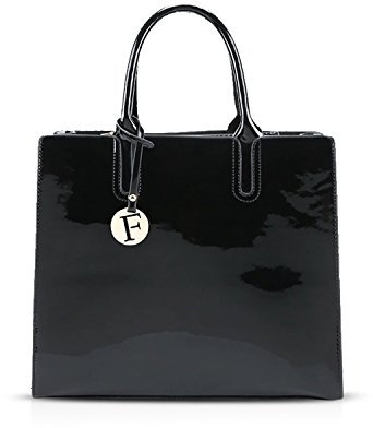 NICOLE&DORIS Damen Handtaschen Tote Umhängetasche Crossbody Bag Schultertaschen Henkeltaschen Tasche Glänzend PU Schwarz