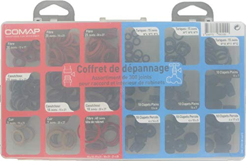COMAP Coffret 300 Joints d'étanchéité fibres, toriques, clapets, cuir - S279510, Noir