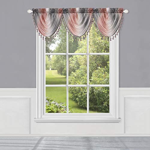 ACHIM Soft Waterfall Valance Curtains, 46 x 40 in, Blush, Light Filtering