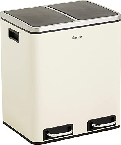 Homra Dual Kitchen Bin 30l – Double Rubbish Bins 2x15l – 2 Compartment Pedal System – Twin Section Waste&Recycling Separation – Soft Close Design – Inner Buckets with Handles – Stainless Steel