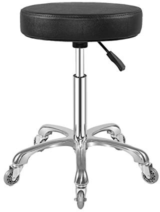 Ainilaily Hocker mit Rollen, Rollhocker höhenverstellbar 10cm Polsterung -Werkstatthocker Sitzhöhe Bürohocker Drehhocker Arbeitshocker (Schwarz)