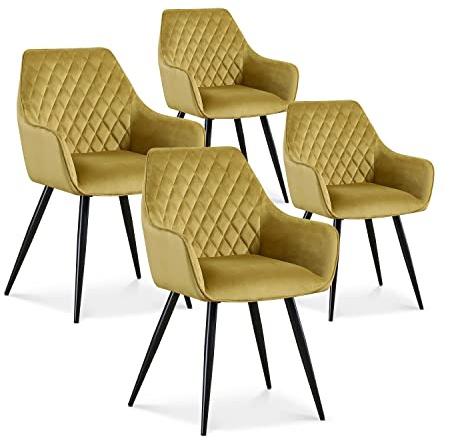 INTENSE DECO Lot de 4 chaises Victoria en Velours Jaune Moutarde Pieds Noir