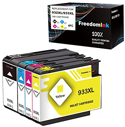 FreedomInk 4 932 933 Ersatz für HP 932XL 933XL Multipack Druckerpatronen Hohe Kapazität Kompatibel mit HP Officejet 6600 6700 6100 7510 7600 7610 7612 7110 Drucker (1 Schwarz,1 Cyan,1 Magenta,1 Gelb)
